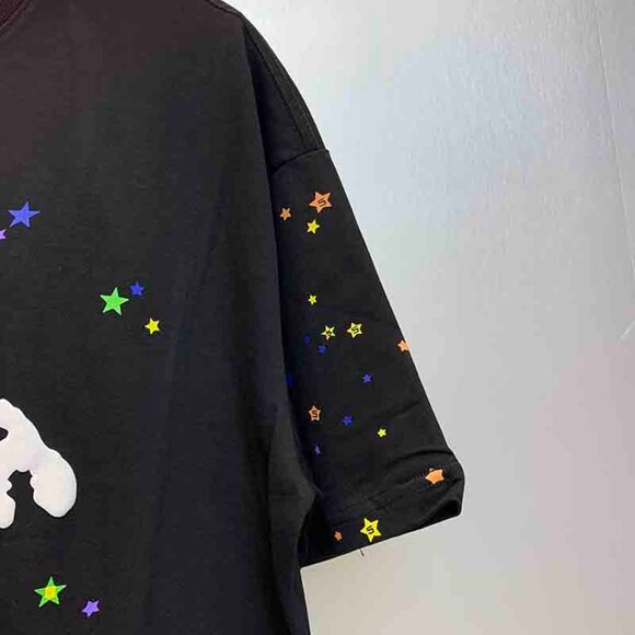 Men's Sp5der Print Round Neck Black Short Sleeves - Picture 3 of 6